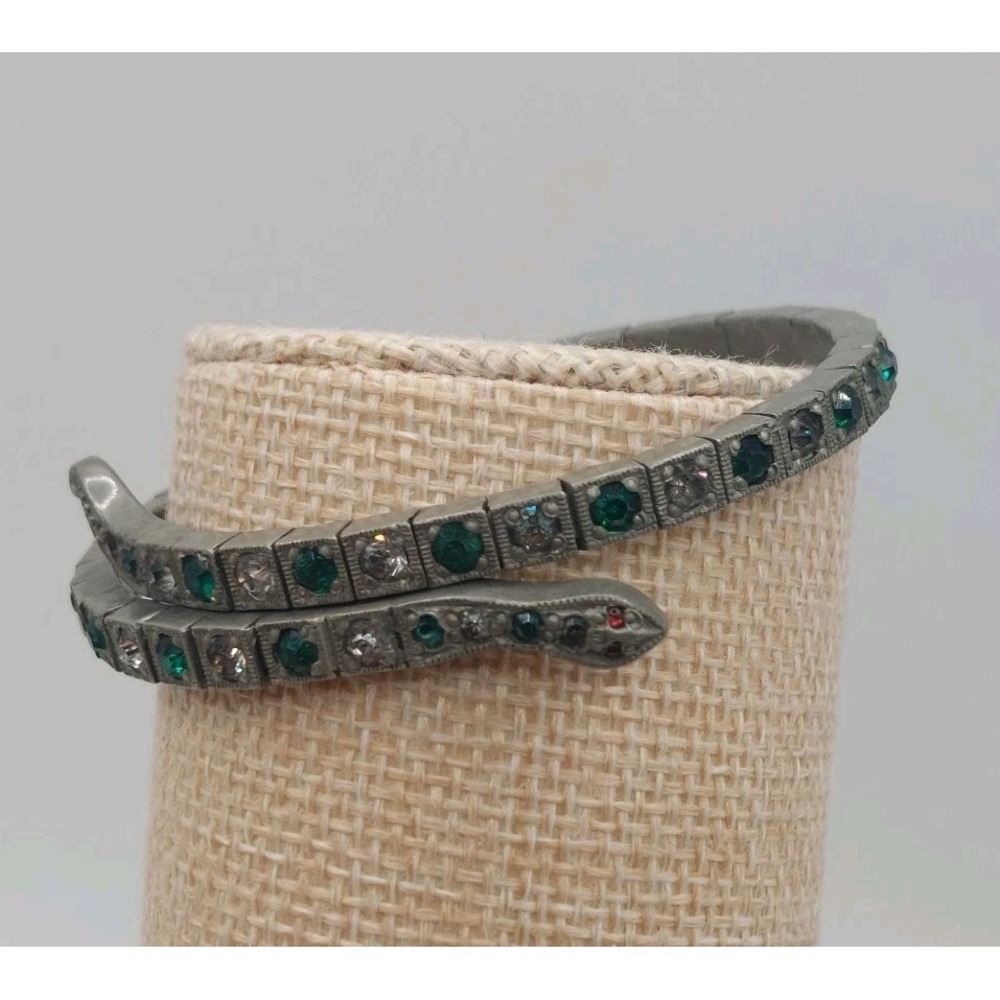 1920s Snake Cuff Bracelet Art Deco Serpent Multicolor Rhinestone Vintage Gothic